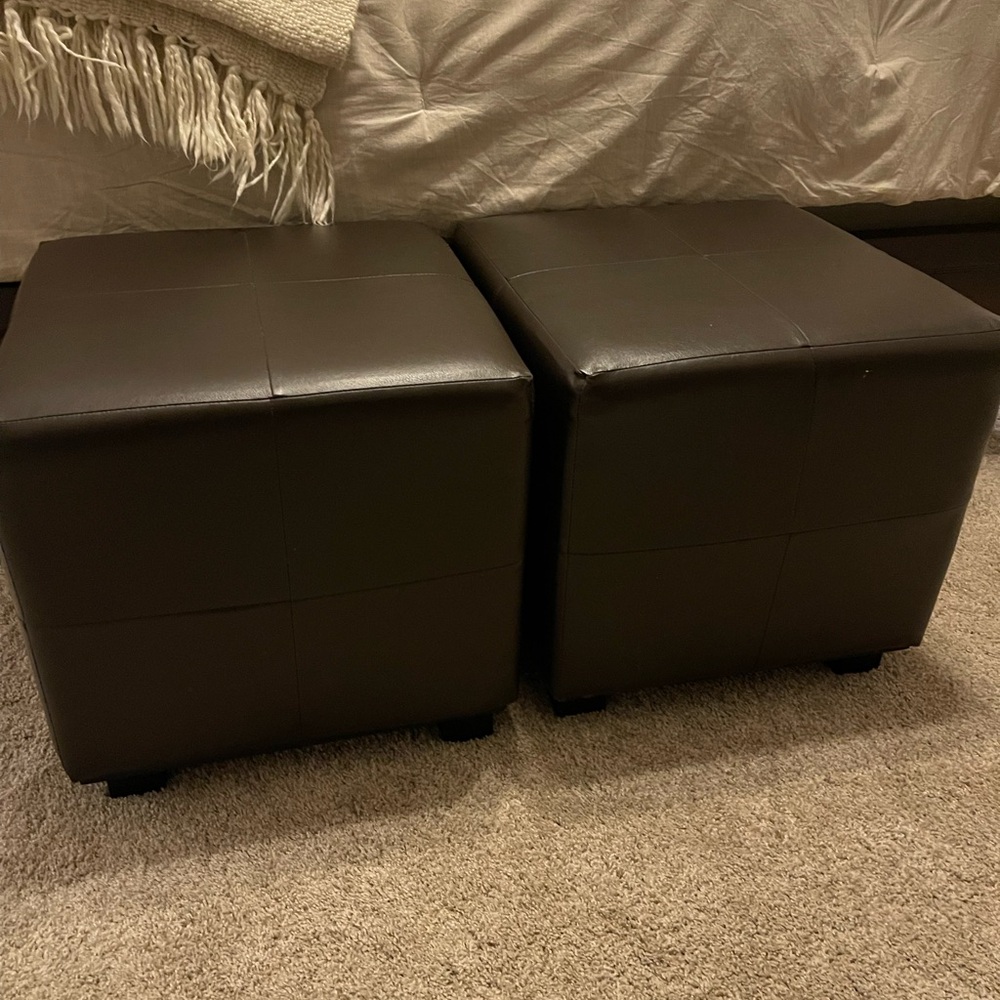 Brown Leather Ottomans